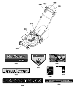 Part Location Diagram of 7103961YP Murray DECAL, FRONT, JOHN DEERE JS36/JS46 (not shown)